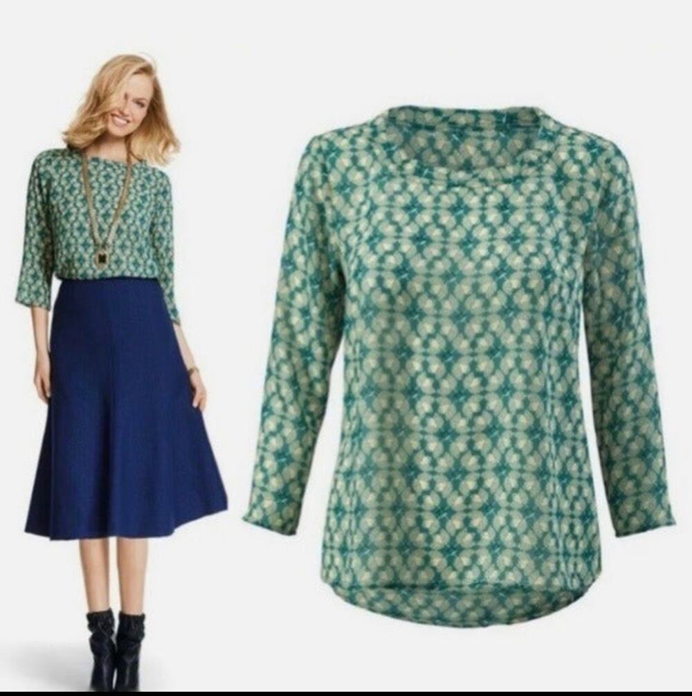 Cabi 3069 Jade Leaf Print Blouse Top size M